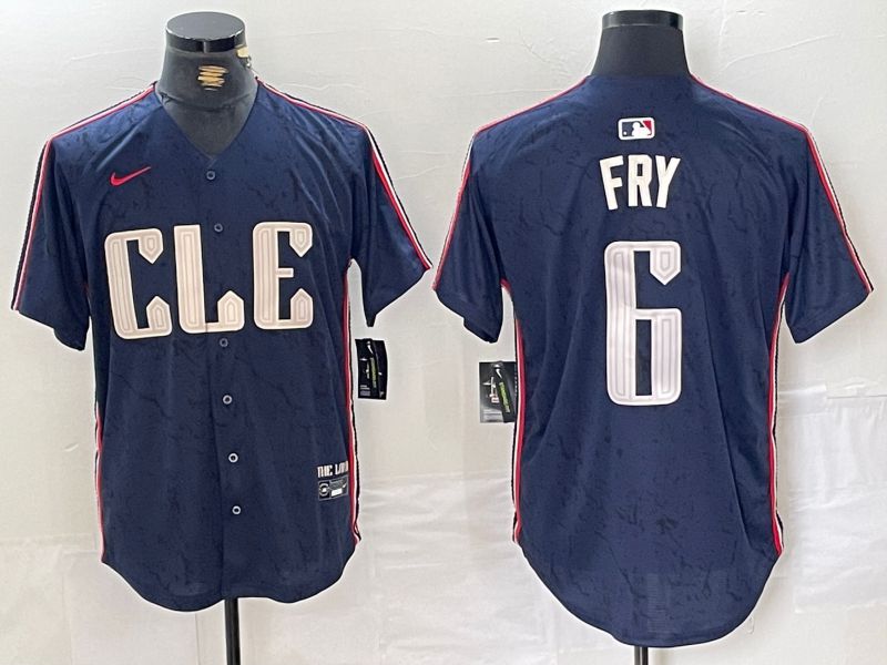 Men Cleveland Indians 6 Fry Blue City Edition Nike 2024 MLB Jersey style 1